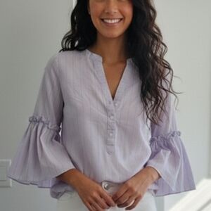 7TH AVENUE STUDIO NY Lavender Pin Stripe Boho Bell Sleeve Peasant Blouse New